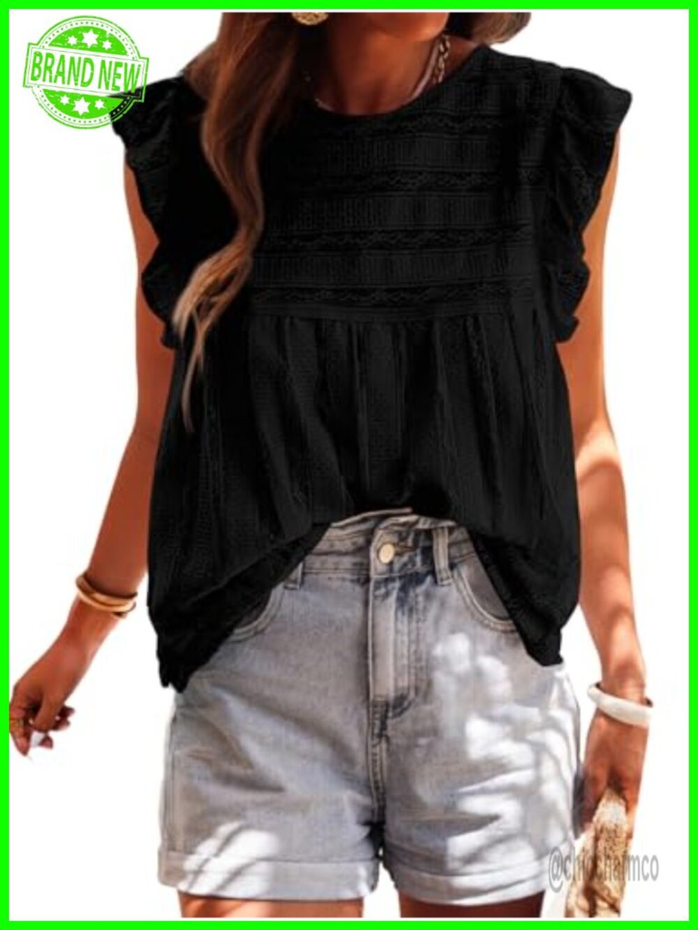 Women's Lace Ruffle Cap Sleeve Tank Top Casual Summer Blouse